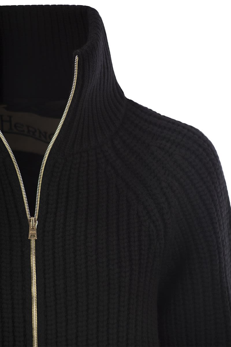 HERNO Wool Jacket with High Collar and Double-Slider Zipper Closure