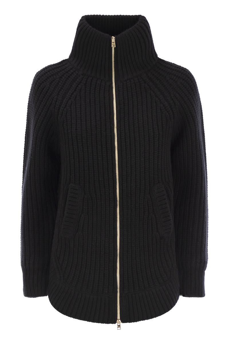 HERNO Wool Jacket with High Collar and Double-Slider Zipper Closure