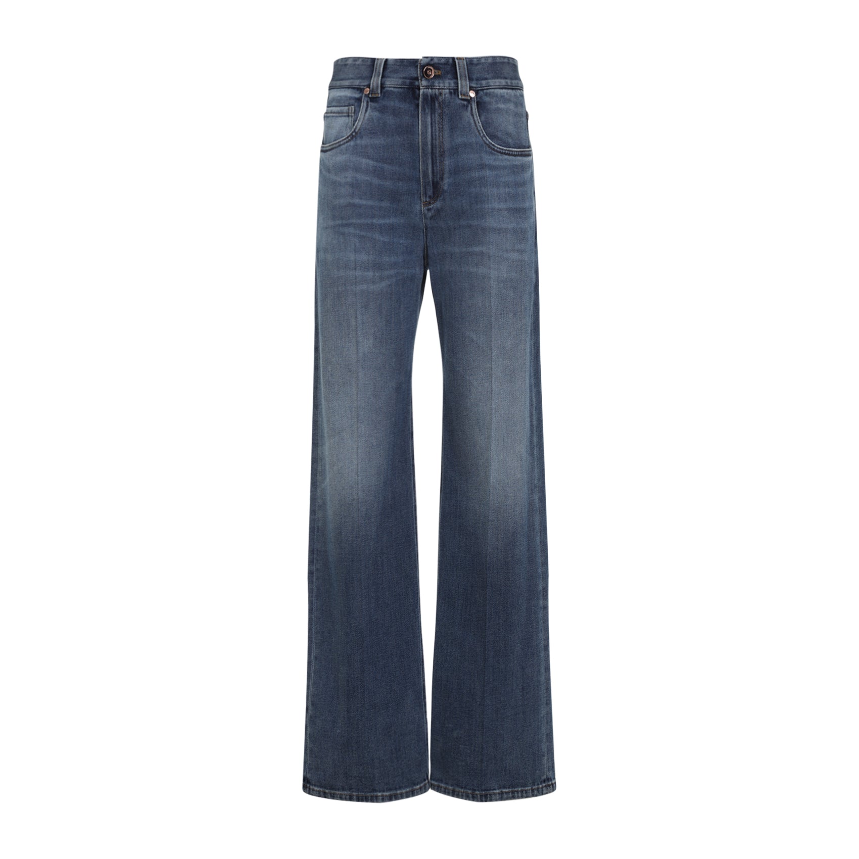 BRUNELLO CUCINELLI Contemporary Loose Trousers in Comfort Cotton Denim with Embellishments