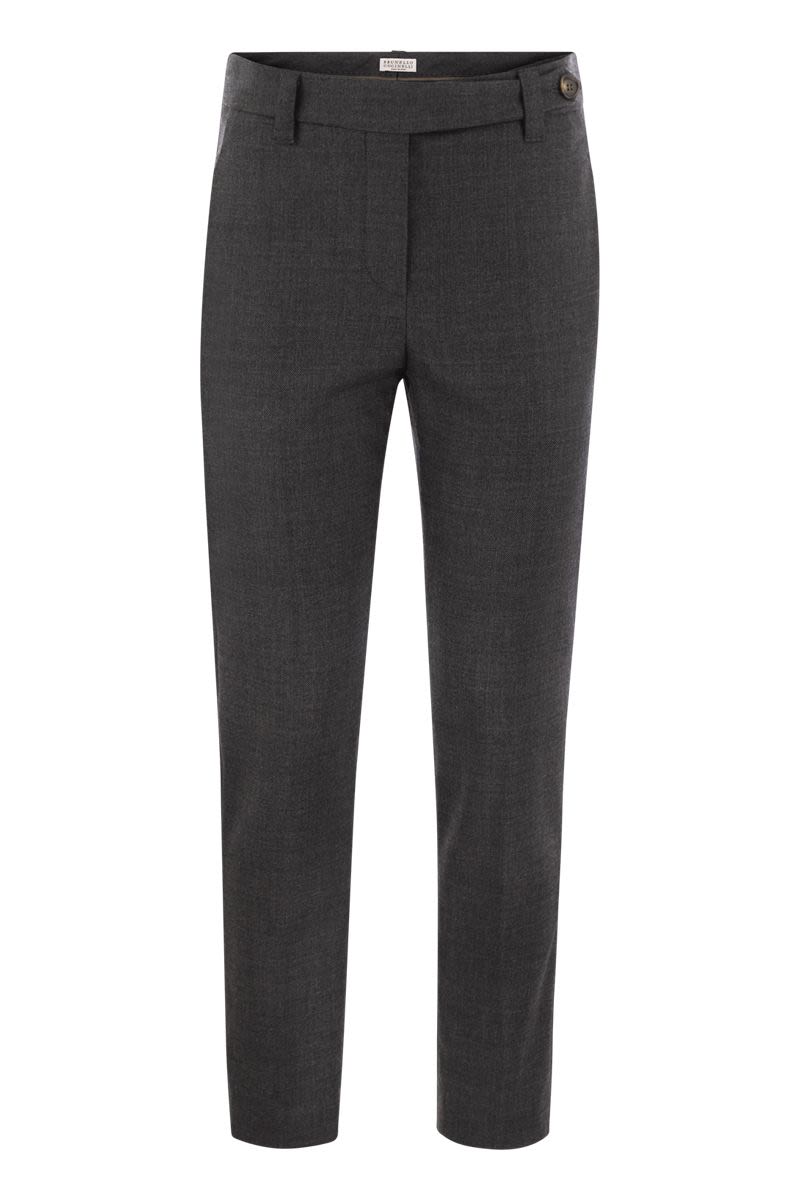BRUNELLO CUCINELLI Elegant Stretch Wool Cigarette Trousers with Embellished Detail