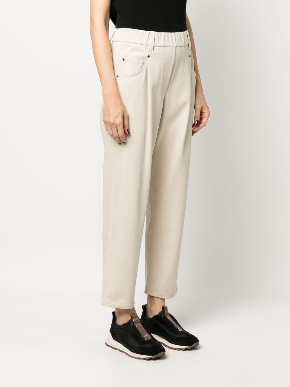 BRUNELLO CUCINELLI Cotton Trousers with Monili Chain Detail - Women’s Mid-Rise