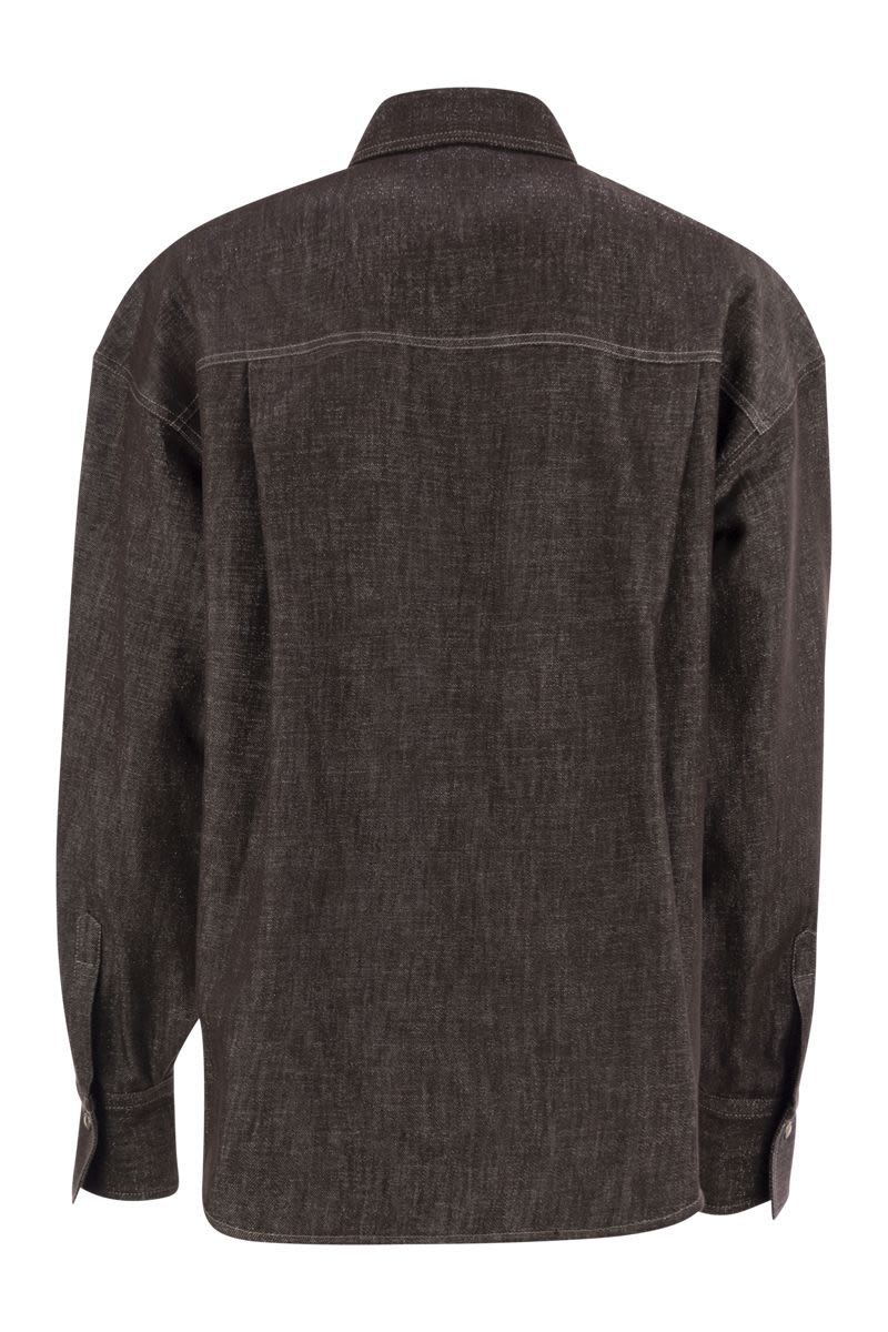 BRUNELLO CUCINELLI Sparkling No-Fade Denim Shirt with Shiny Flap Detail