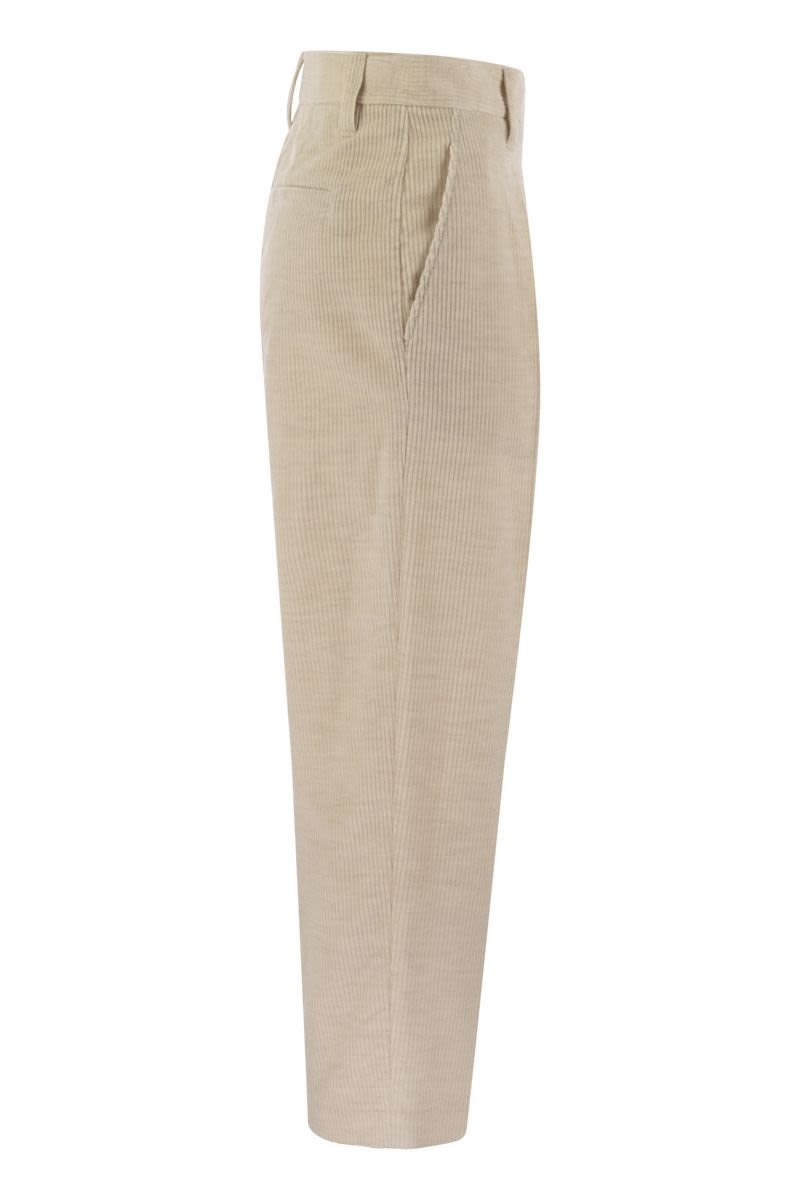 BRUNELLO CUCINELLI Striped Canvas Trousers with Necklace - Tailored Relaxed Fit