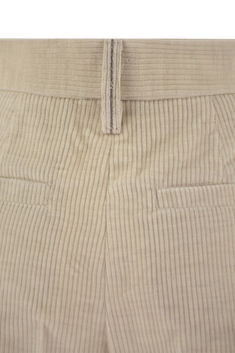 BRUNELLO CUCINELLI Striped Canvas Trousers with Necklace - Tailored Relaxed Fit