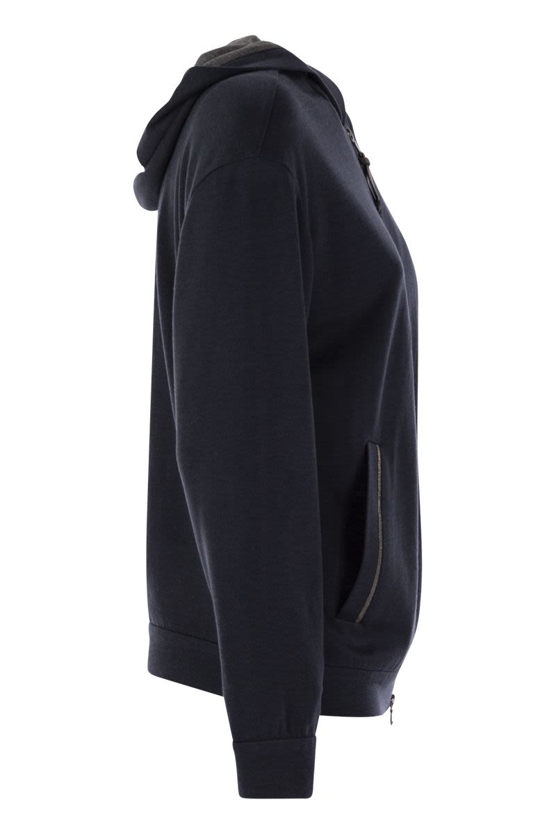 BRUNELLO CUCINELLI Cotton and Silk Interlock Mini Hooded Topwear with Jewel Stripe