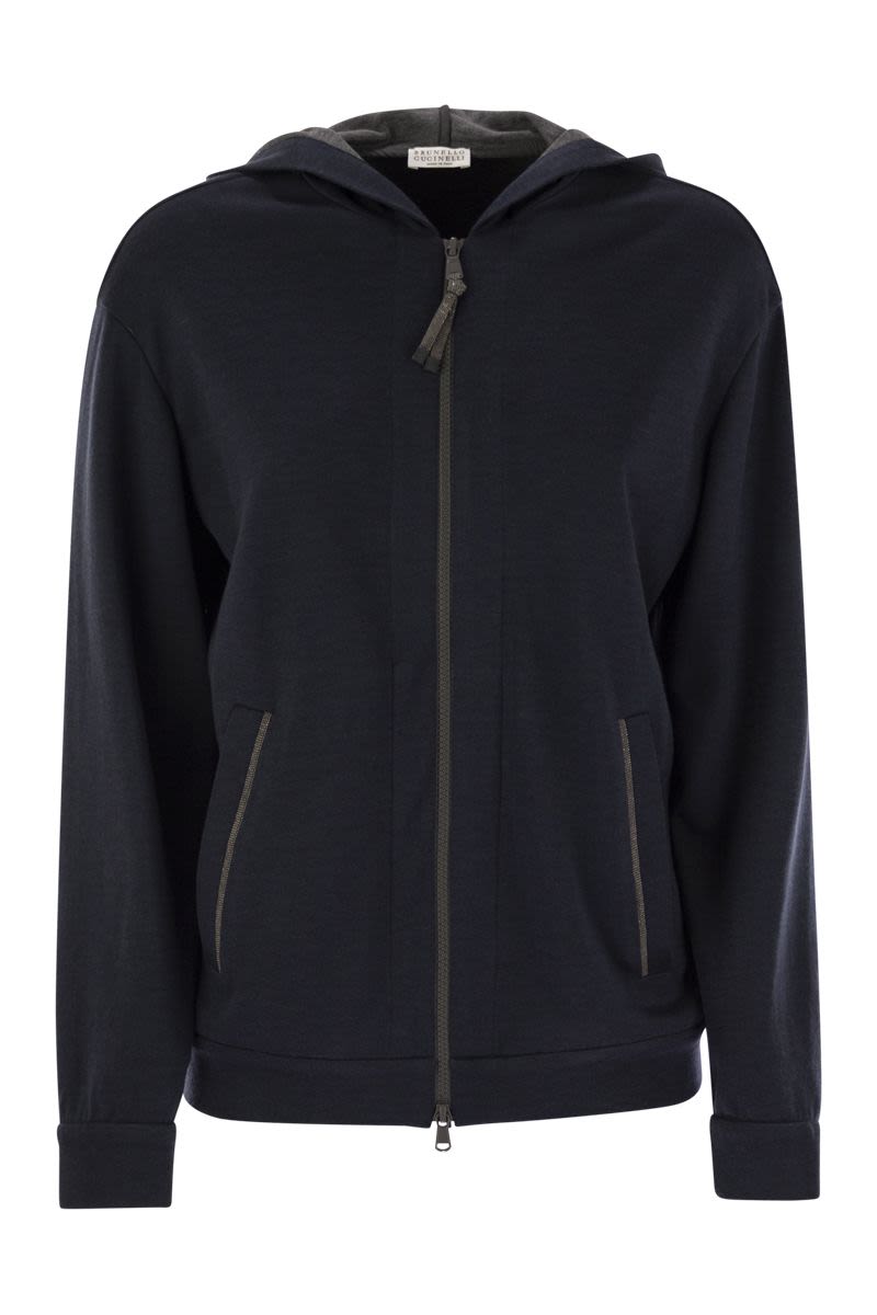 BRUNELLO CUCINELLI Cotton and Silk Interlock Mini Hooded Topwear with Jewel Stripe