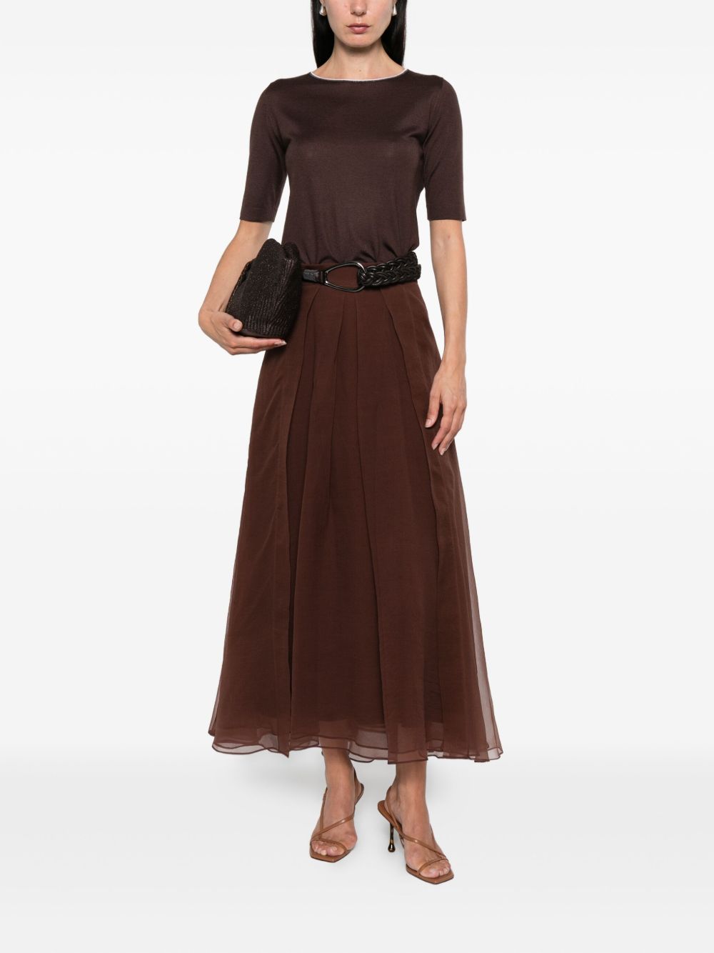 BRUNELLO CUCINELLI Silk Long Skirt with Pleated Detailing