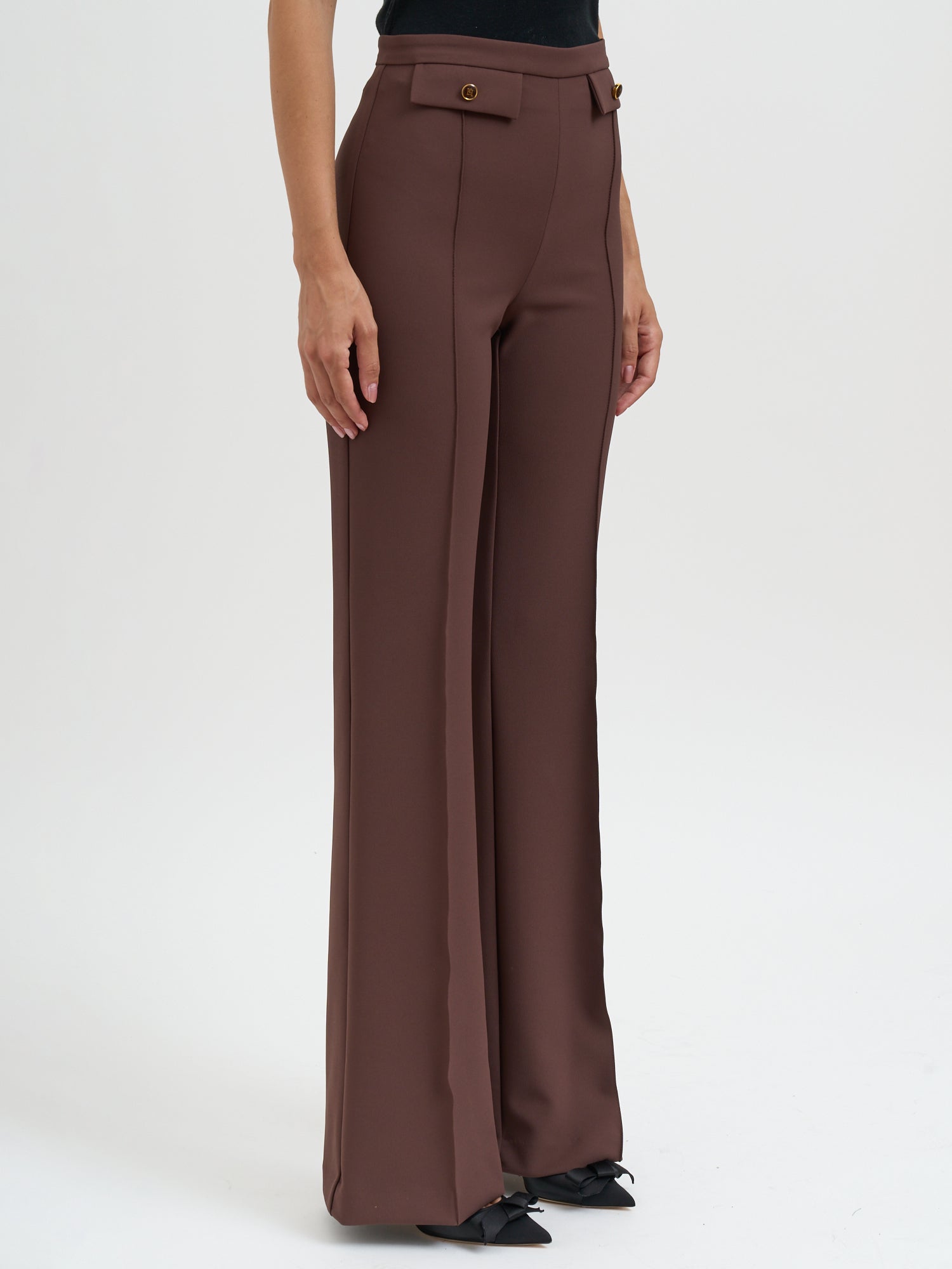 ELISABETTA FRANCHI Chic Double Crepe Palazzo Trousers (Size 40)