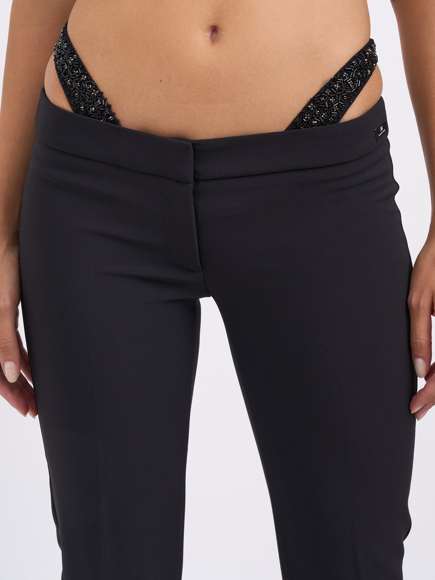 ELISABETTA FRANCHI Crystal-Embellished Pants, Length 111 cm for Size 40