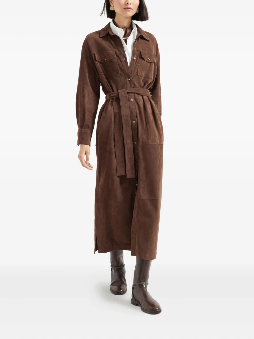 BRUNELLO CUCINELLI Leather Safari Belted Jacket