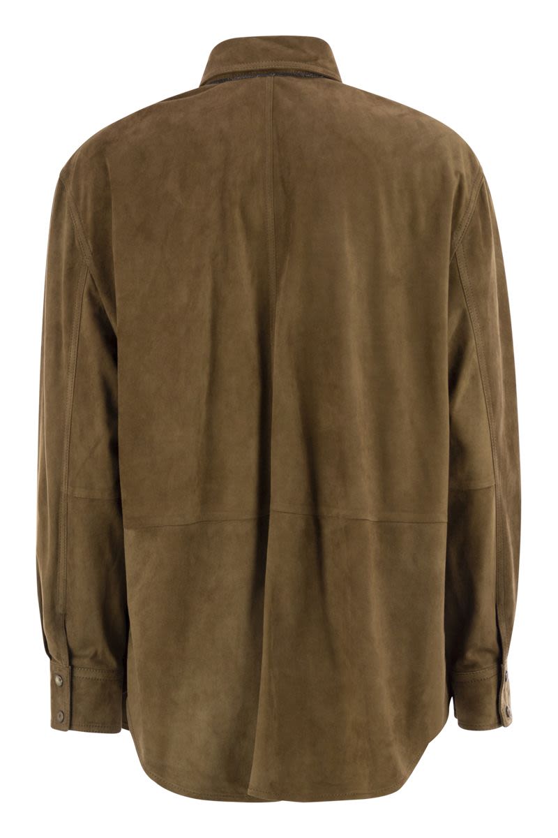BRUNELLO CUCINELLI Oversized Suede Shirt with Iconic Embroidery