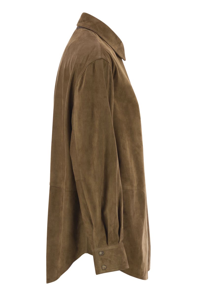 BRUNELLO CUCINELLI Oversized Suede Shirt with Iconic Embroidery