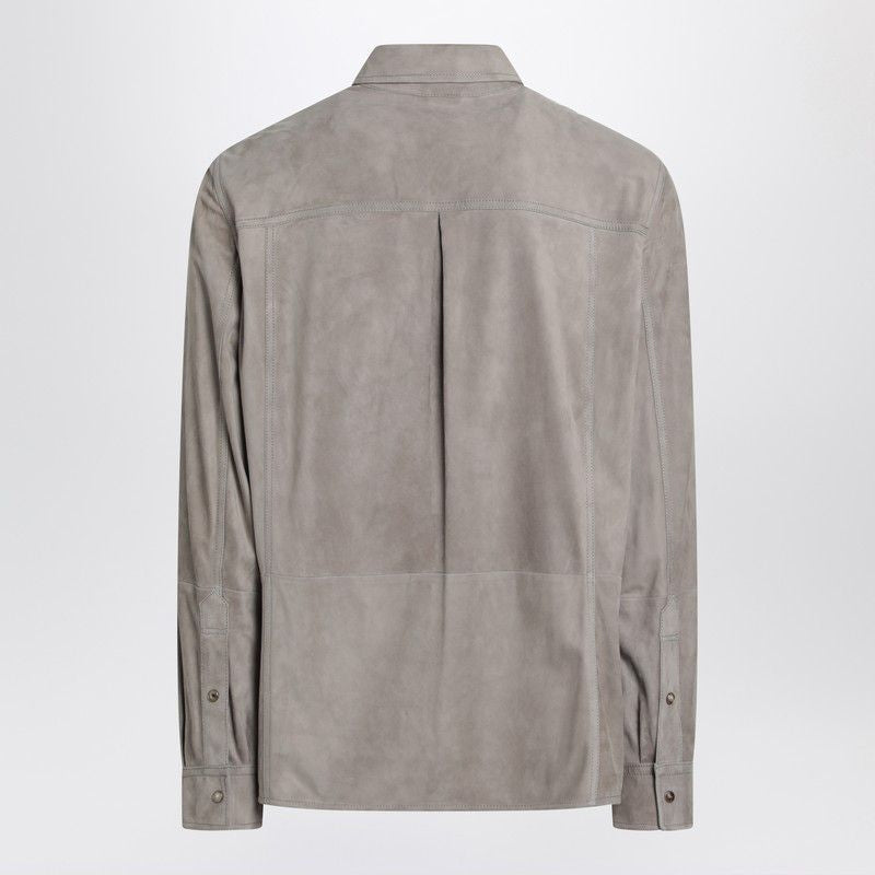 BRUNELLO CUCINELLI Men's Leather Shirt with Classic Collar and Button Closure