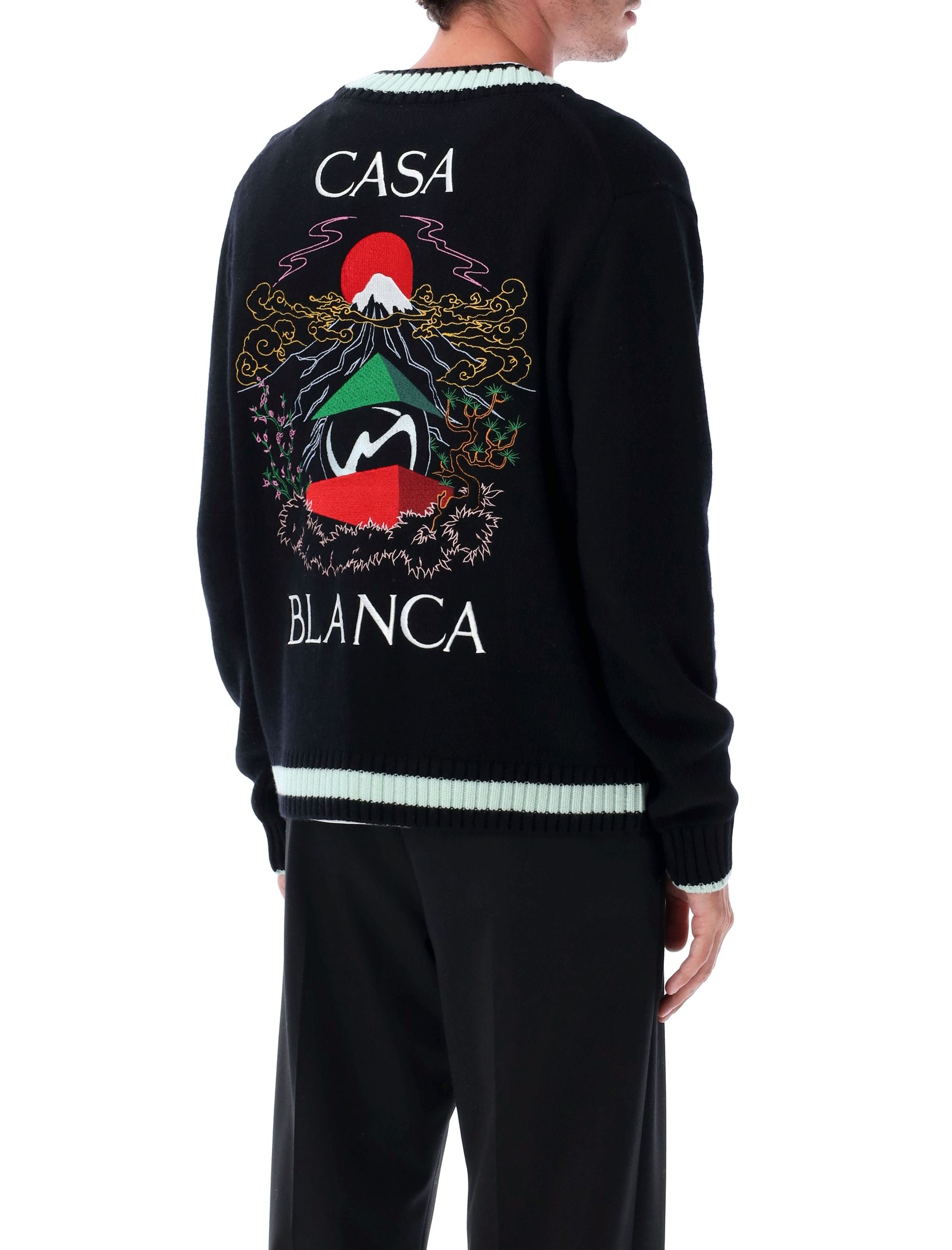 CASABLANCA Men's V-Neck Button Closure Long Sleeve Cardigan with Embroidered Motif - Size L