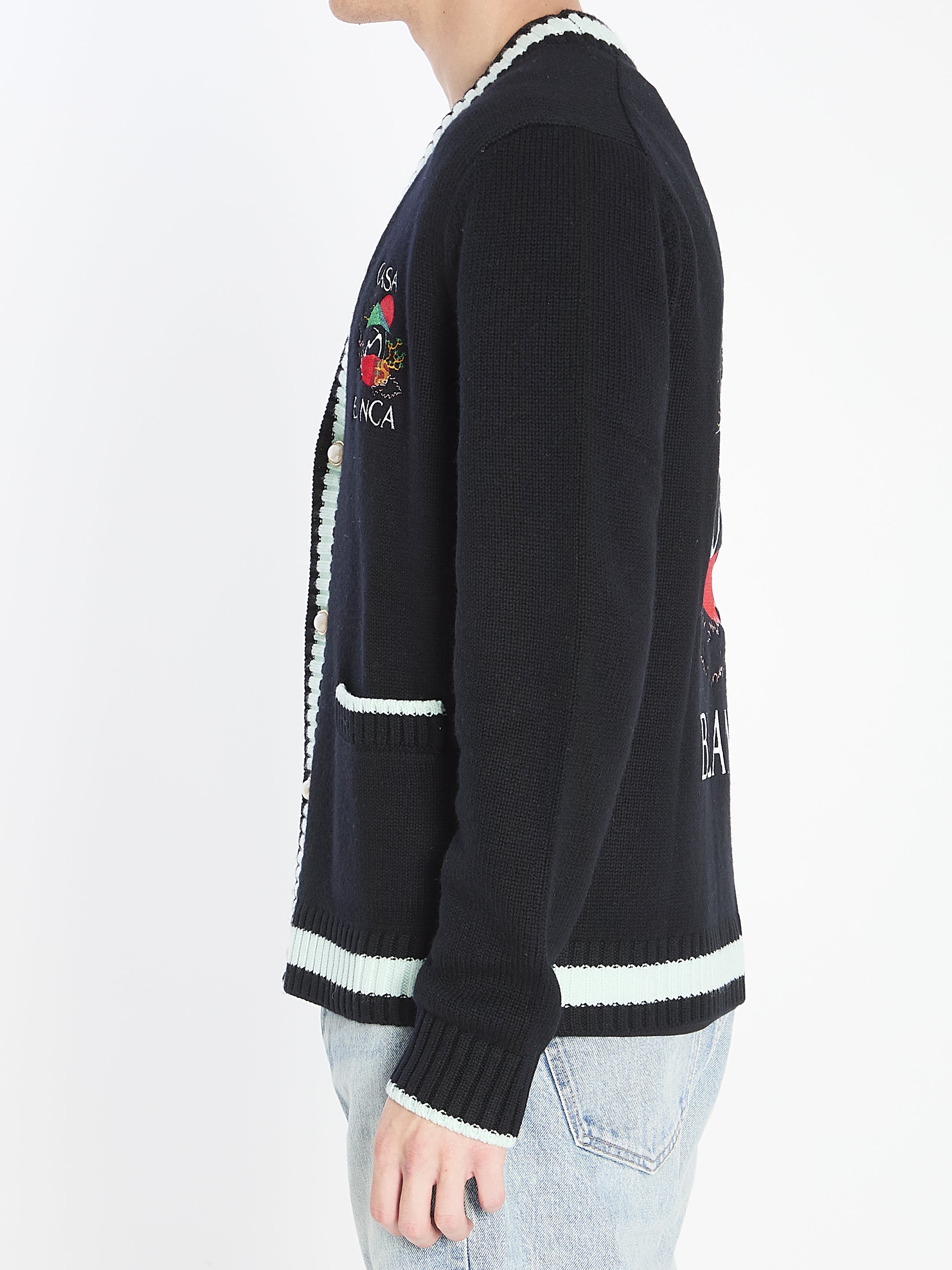 CASABLANCA Men's Cardigan with Stacked Mountain Temple Design - Size L