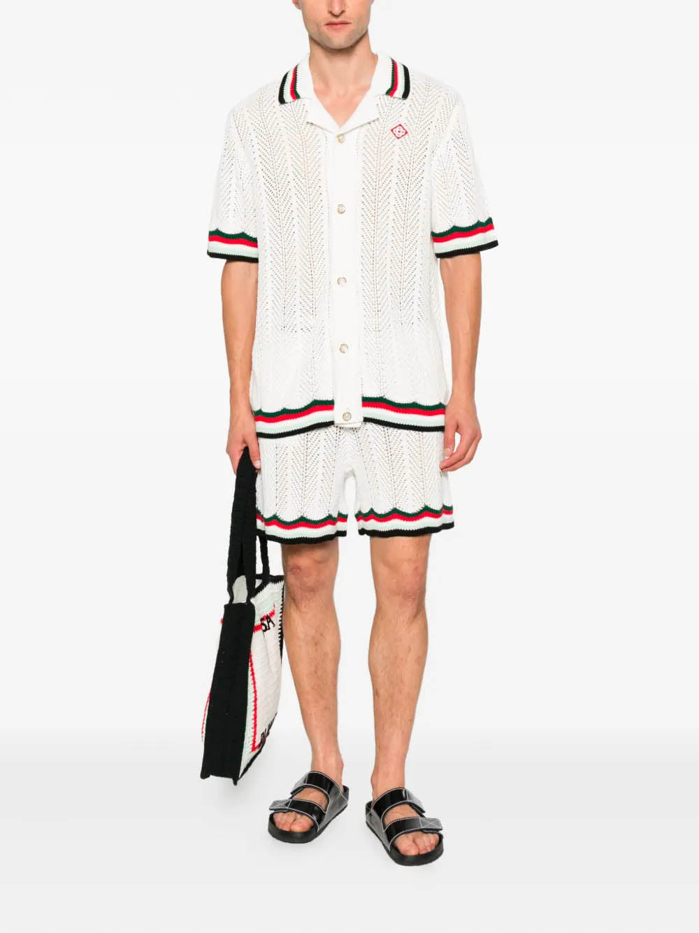 CASABLANCA Montagne Ondulée Crochet Shirt - Short Sleeve, Size M