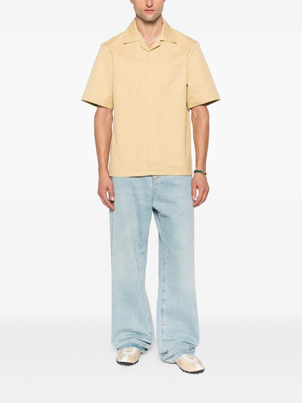 CASABLANCA Short-Sleeved Jacquard Cotton Shirt with Monogram - Size M