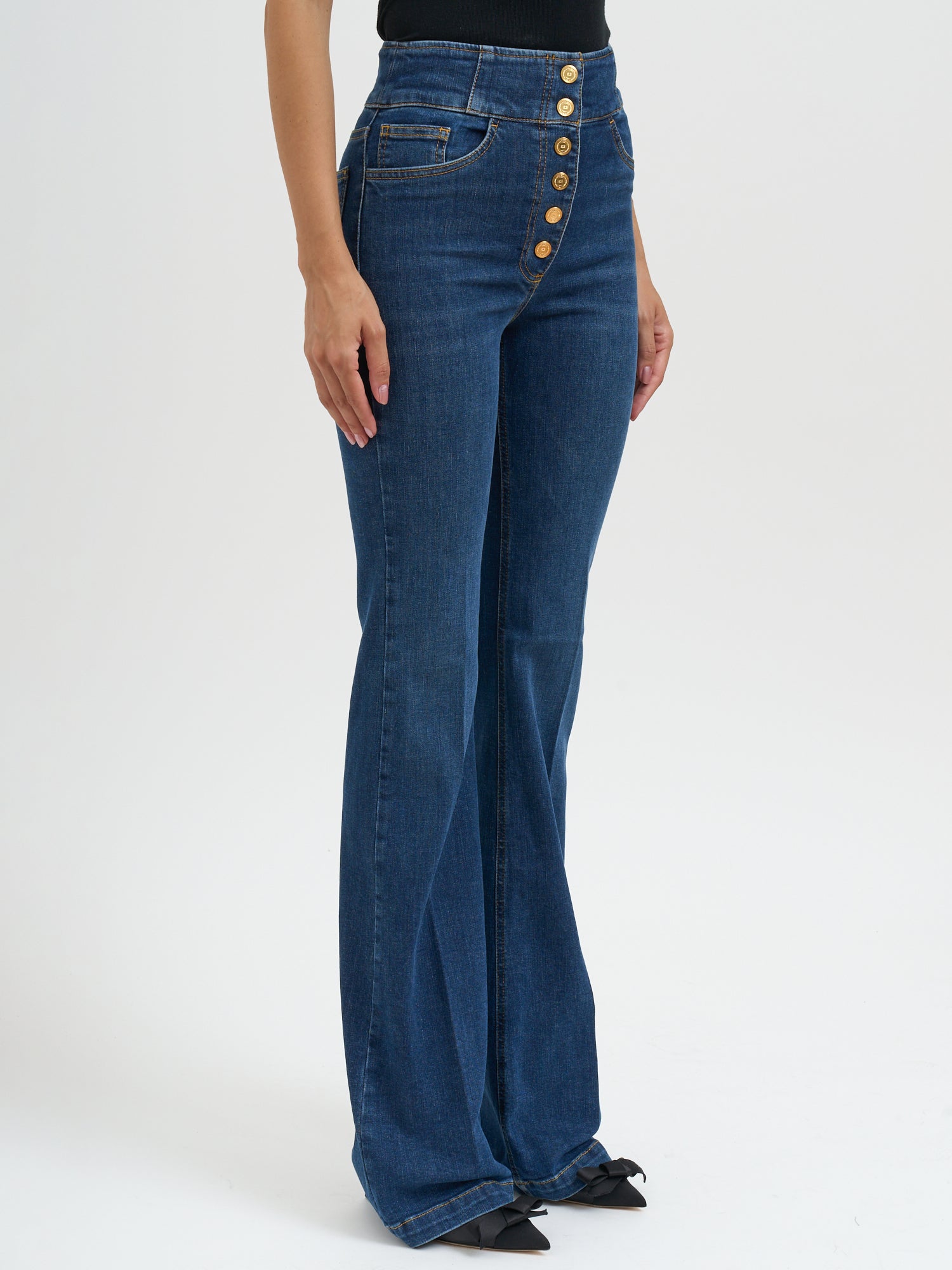 ELISABETTA FRANCHI High-Waisted Jeans with Buttons - Size 40