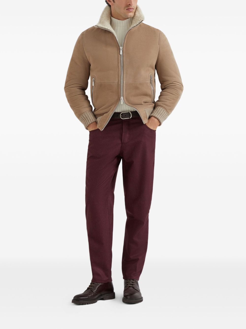 BRUNELLO CUCINELLI Suede Jacket with Shearling Collar for Men