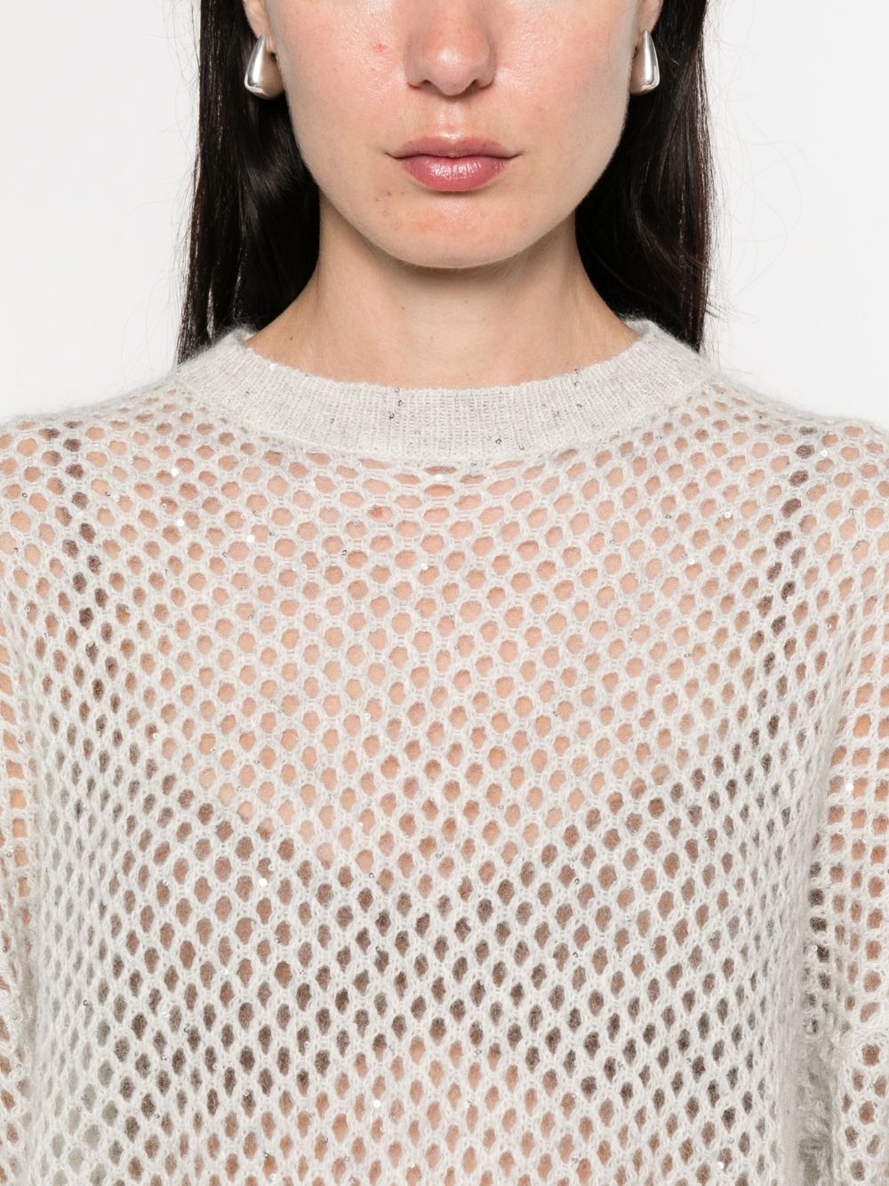 BRUNELLO CUCINELLI Women's Open-Knit Sweater with Subtle Shimmer