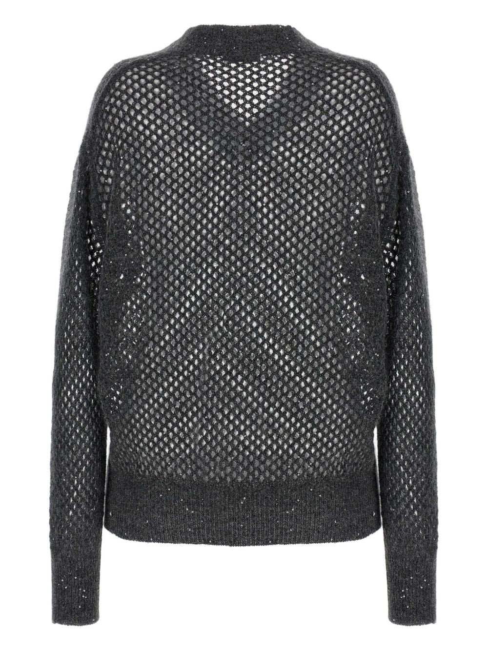 BRUNELLO CUCINELLI Net V-Neck Sweater with Sequin Embellishment - Women's Size 42