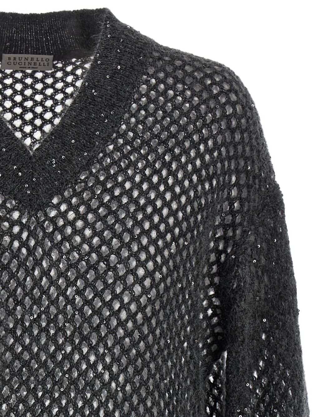 BRUNELLO CUCINELLI Net V-Neck Sweater with Sequin Embellishment - Women's Size 42