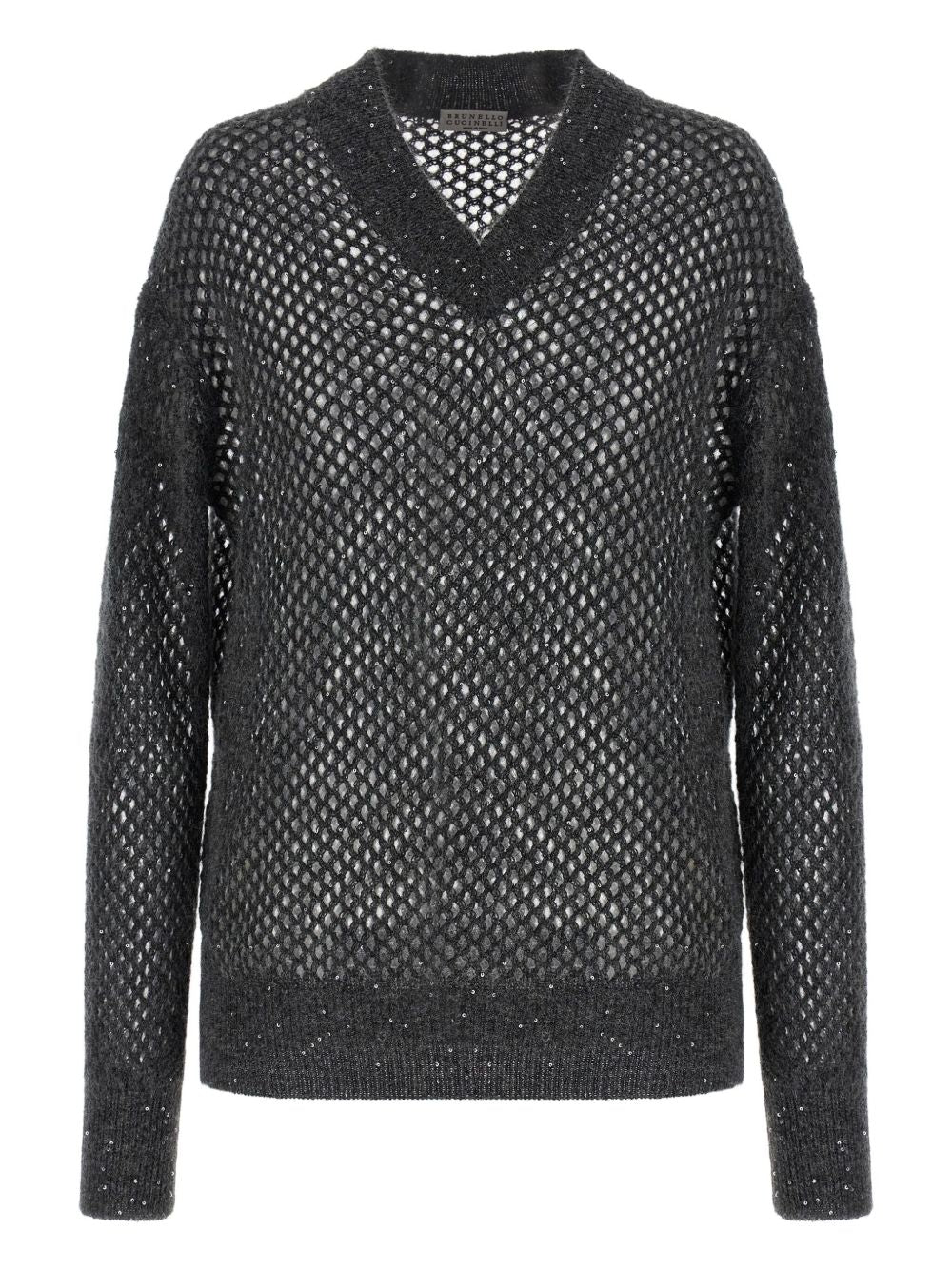 BRUNELLO CUCINELLI Net V-Neck Sweater with Sequin Embellishment - Women's Size 42