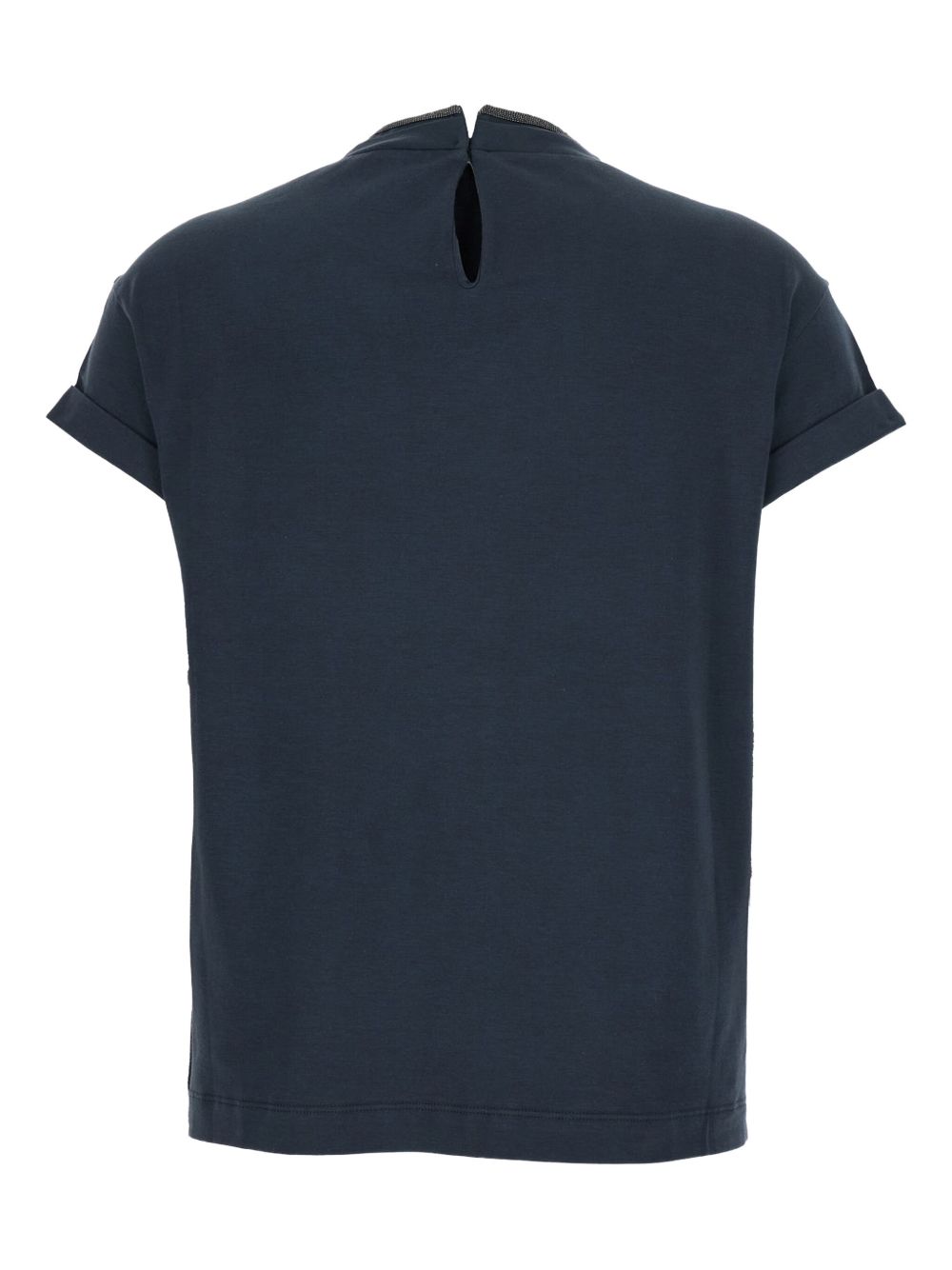 BRUNELLO CUCINELLI Cotton T-Shirt with Keyhole Opening - Crew Neck, Rolled Cuff Sleeves