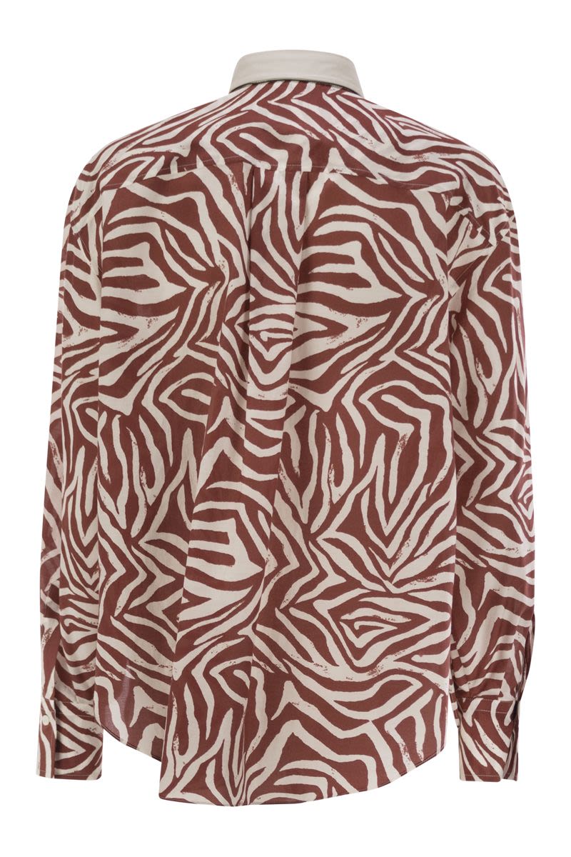 BRUNELLO CUCINELLI Ethnic Print Cotton-Silk Poplin Shirt - Women's Relaxed Fit