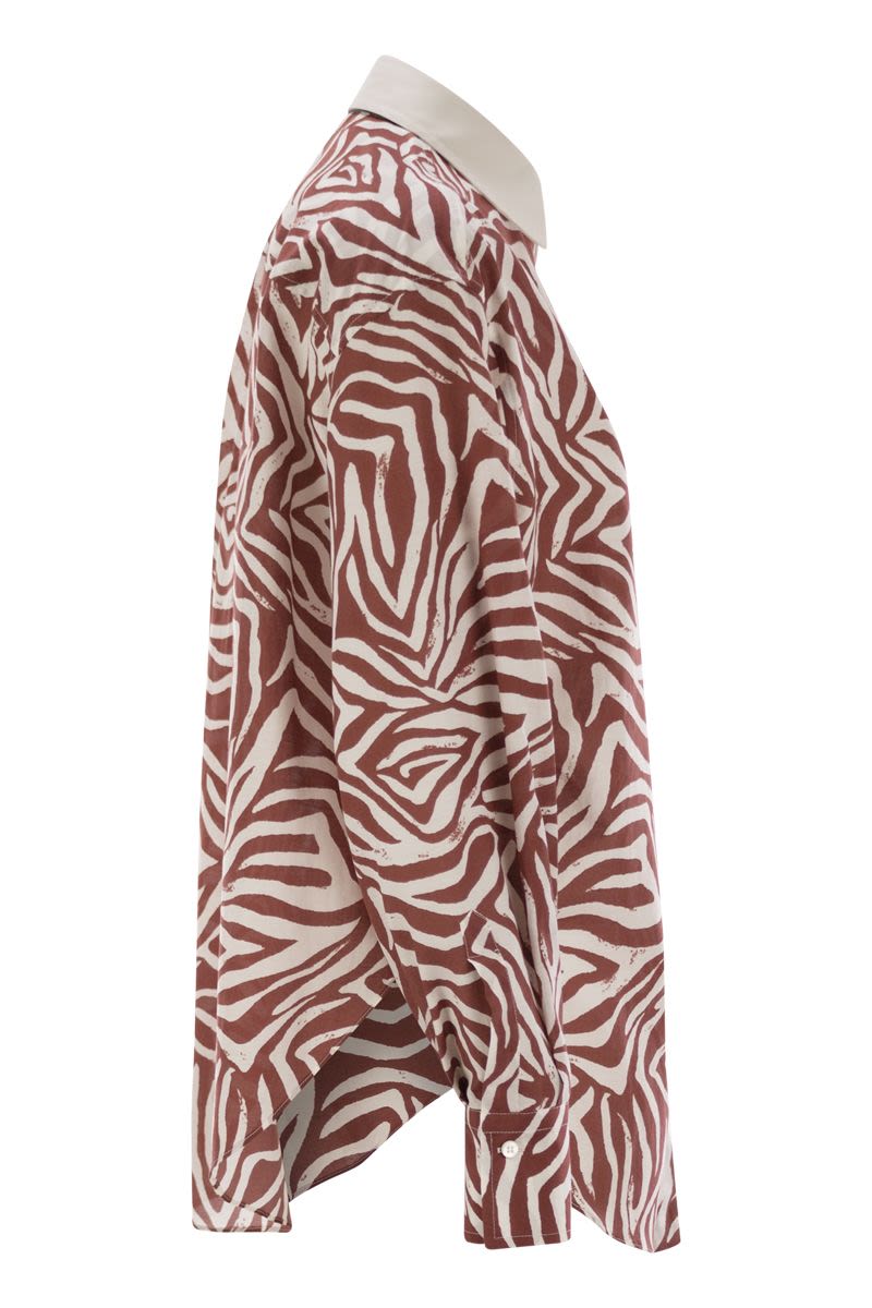 BRUNELLO CUCINELLI Ethnic Print Cotton-Silk Poplin Shirt - Women's Relaxed Fit