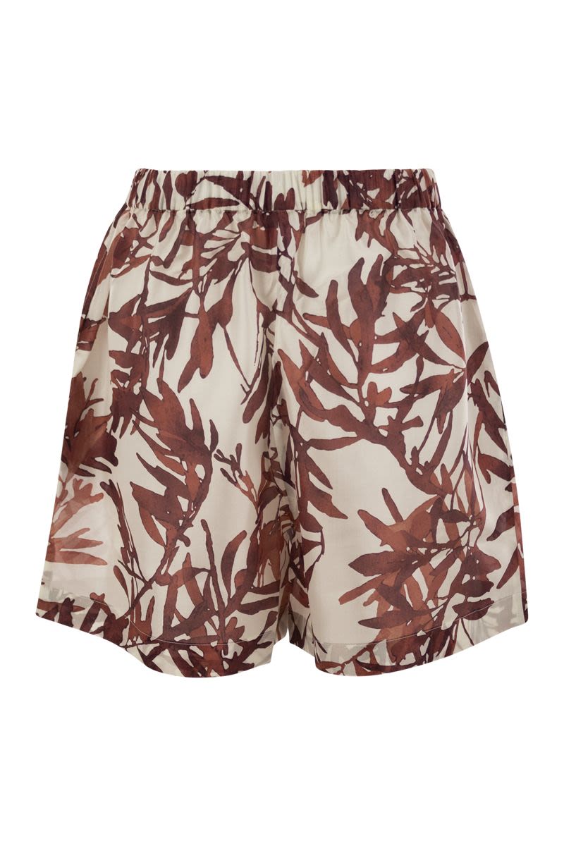 BRUNELLO CUCINELLI Silk Pongee Herbarium Print Mini Shorts