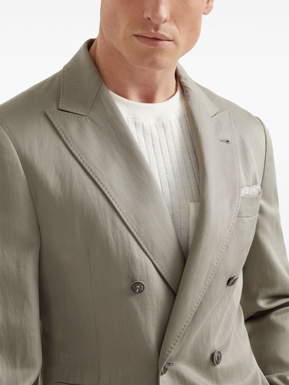 BRUNELLO CUCINELLI Men's Double-Breasted Silk and Linen Jacket