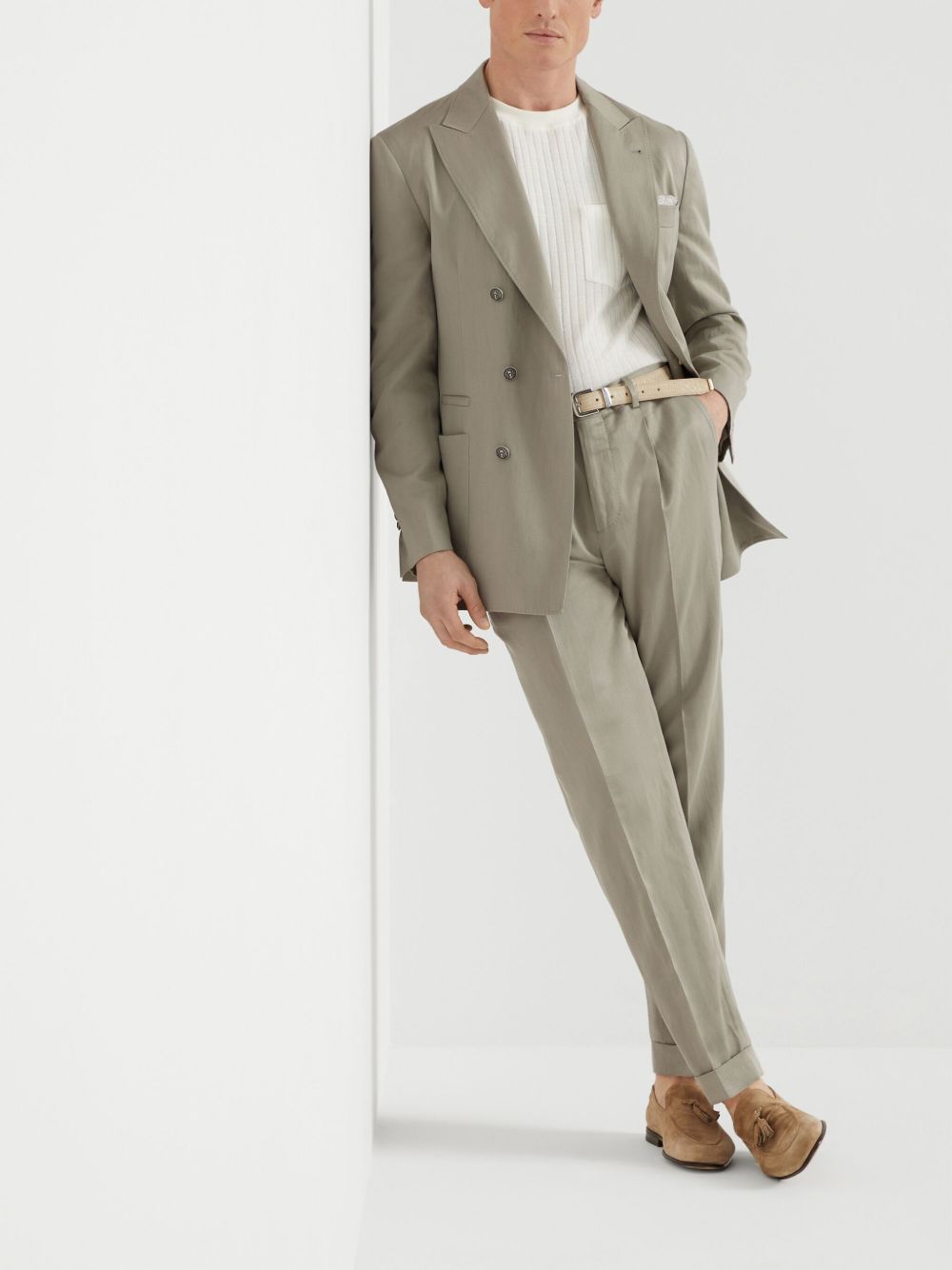 BRUNELLO CUCINELLI Men's Double-Breasted Silk and Linen Jacket