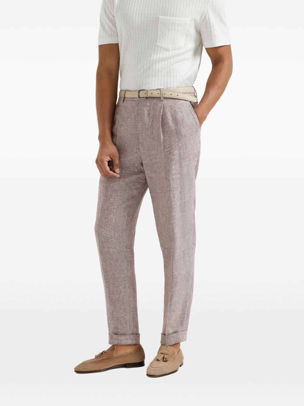 BRUNELLO CUCINELLI Eco Linen Trousers for Men with Off-Centre Front Button Fastening