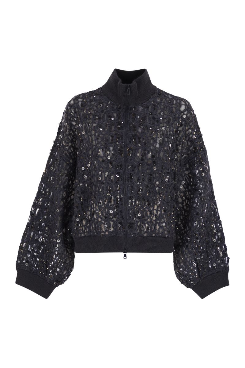 BRUNELLO CUCINELLI Dazzling Croc Embroidered Cardigan in Mohair, Silk, and Linen