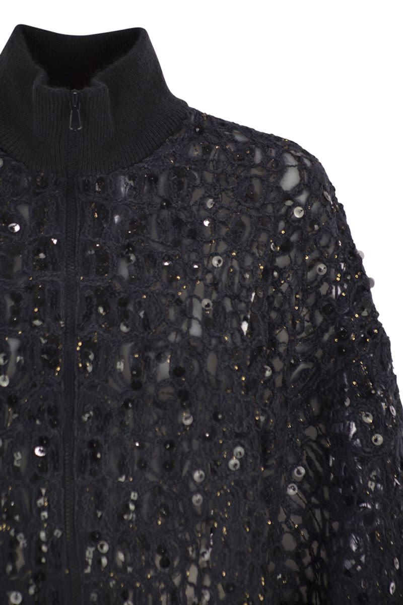 BRUNELLO CUCINELLI Dazzling Croc Embroidered Cardigan in Mohair, Silk, and Linen