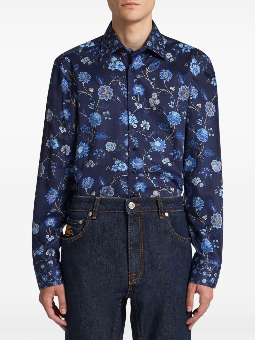ETRO Men's 8 cm Collar Mini Print Shirt