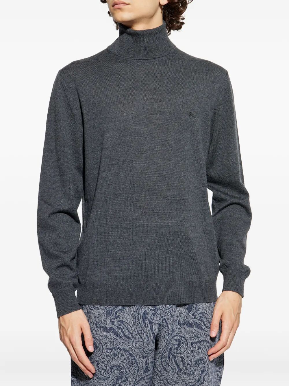 ETRO Logo-Embroidered Wool Turtleneck Sweater