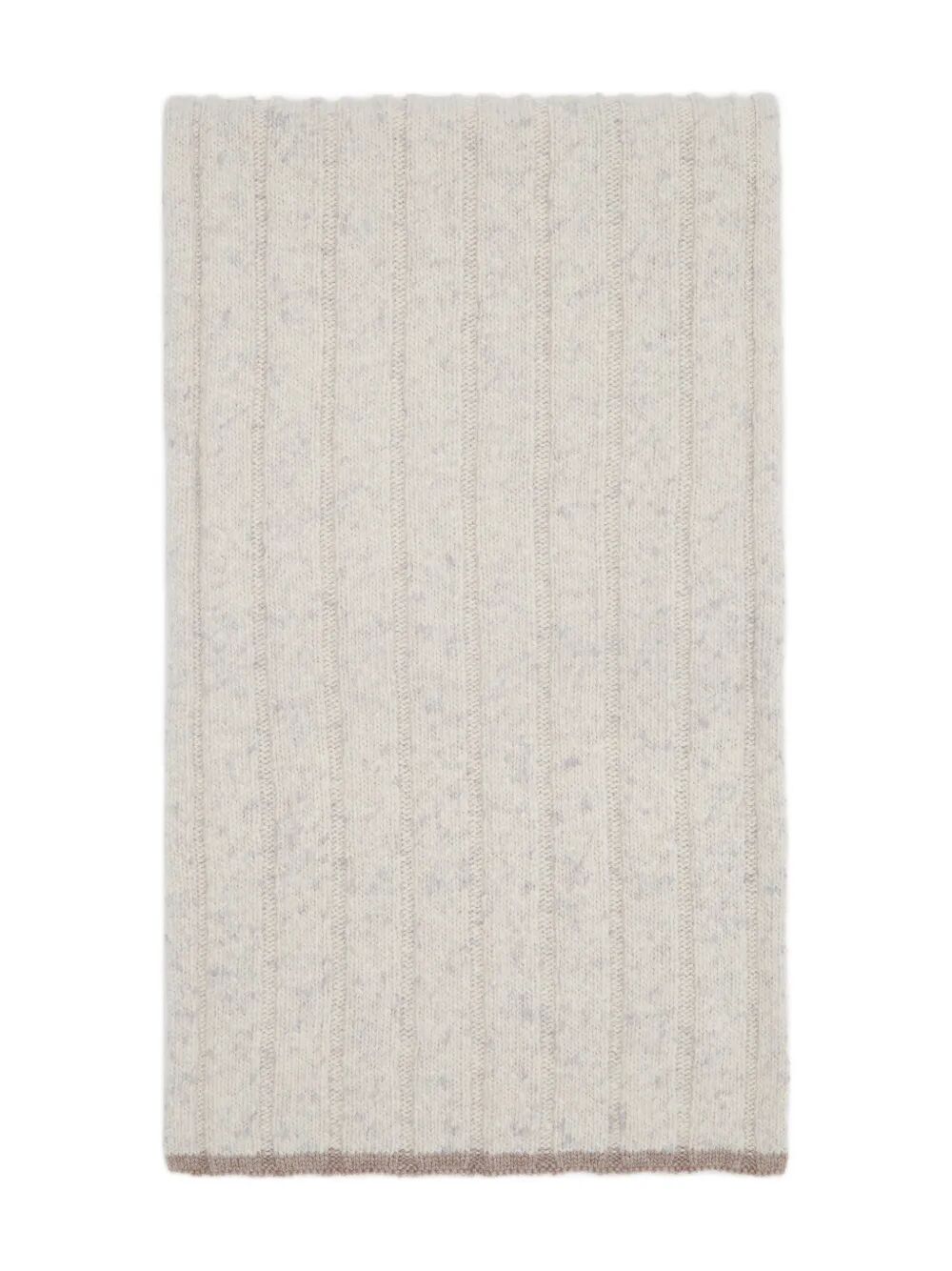BRUNELLO CUCINELLI Flecked Cashmere Ribbed Knit Scarf 167 x 30 CM