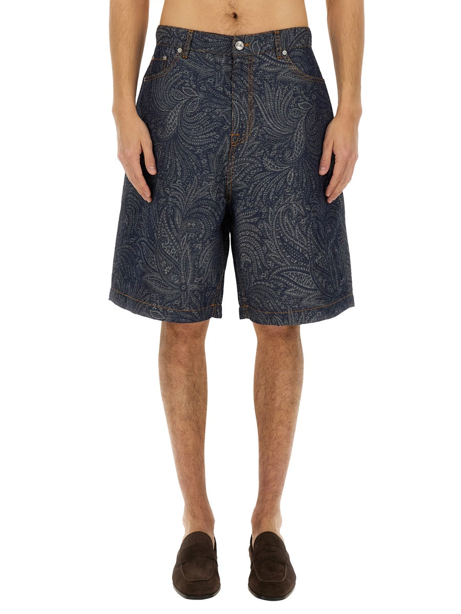 ETRO Men's Jacquard Denim Bermuda Shorts - Size 32