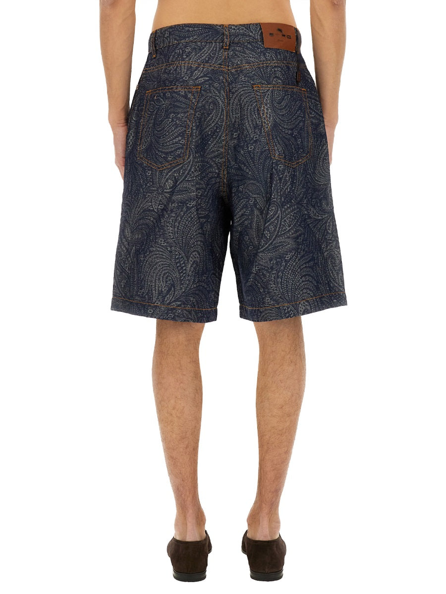 ETRO Men's Jacquard Denim Bermuda Shorts - Size 32