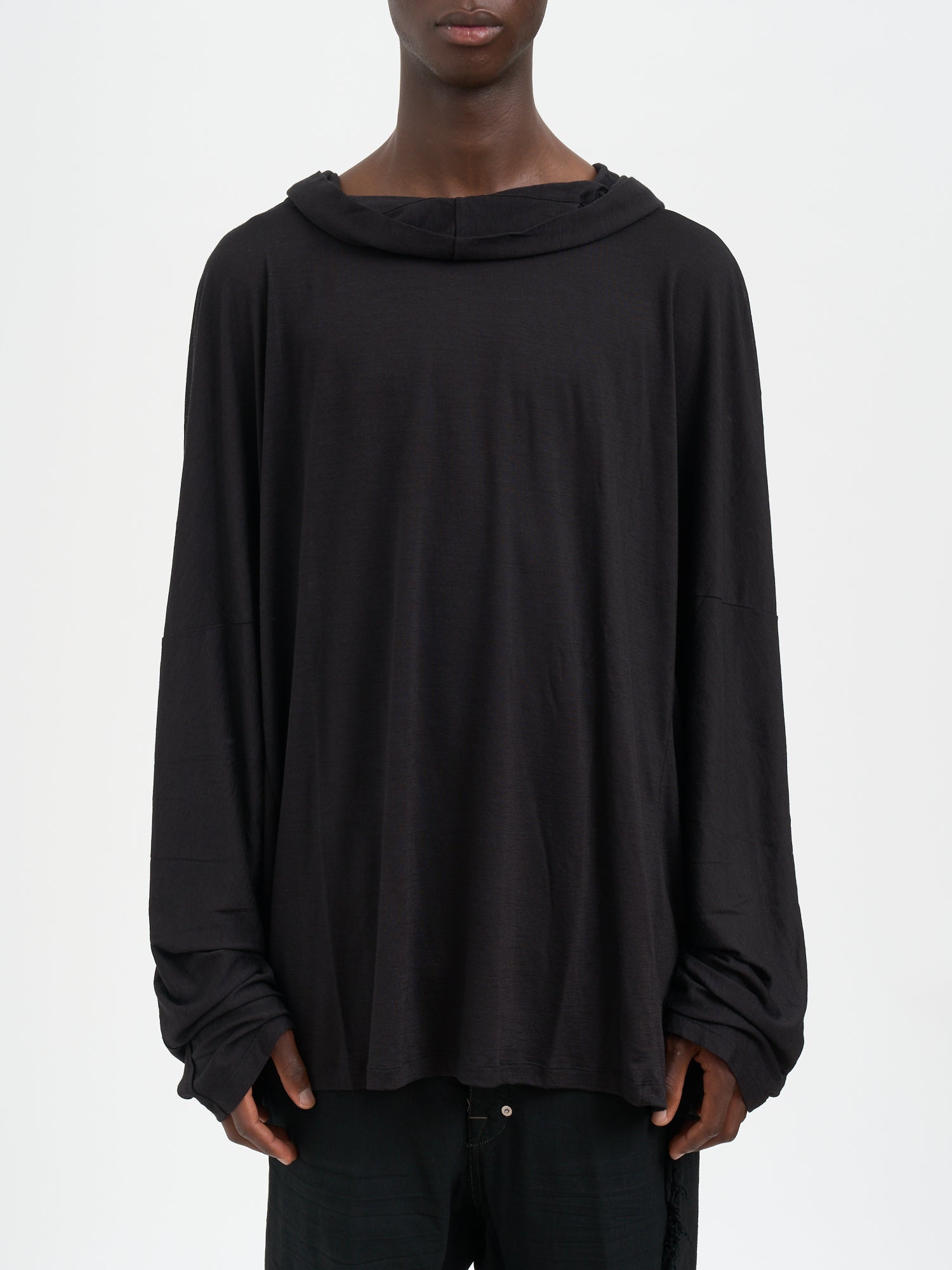 RICK OWENS Men's Hooded Mini Tunic with Semi-Gloss Finish