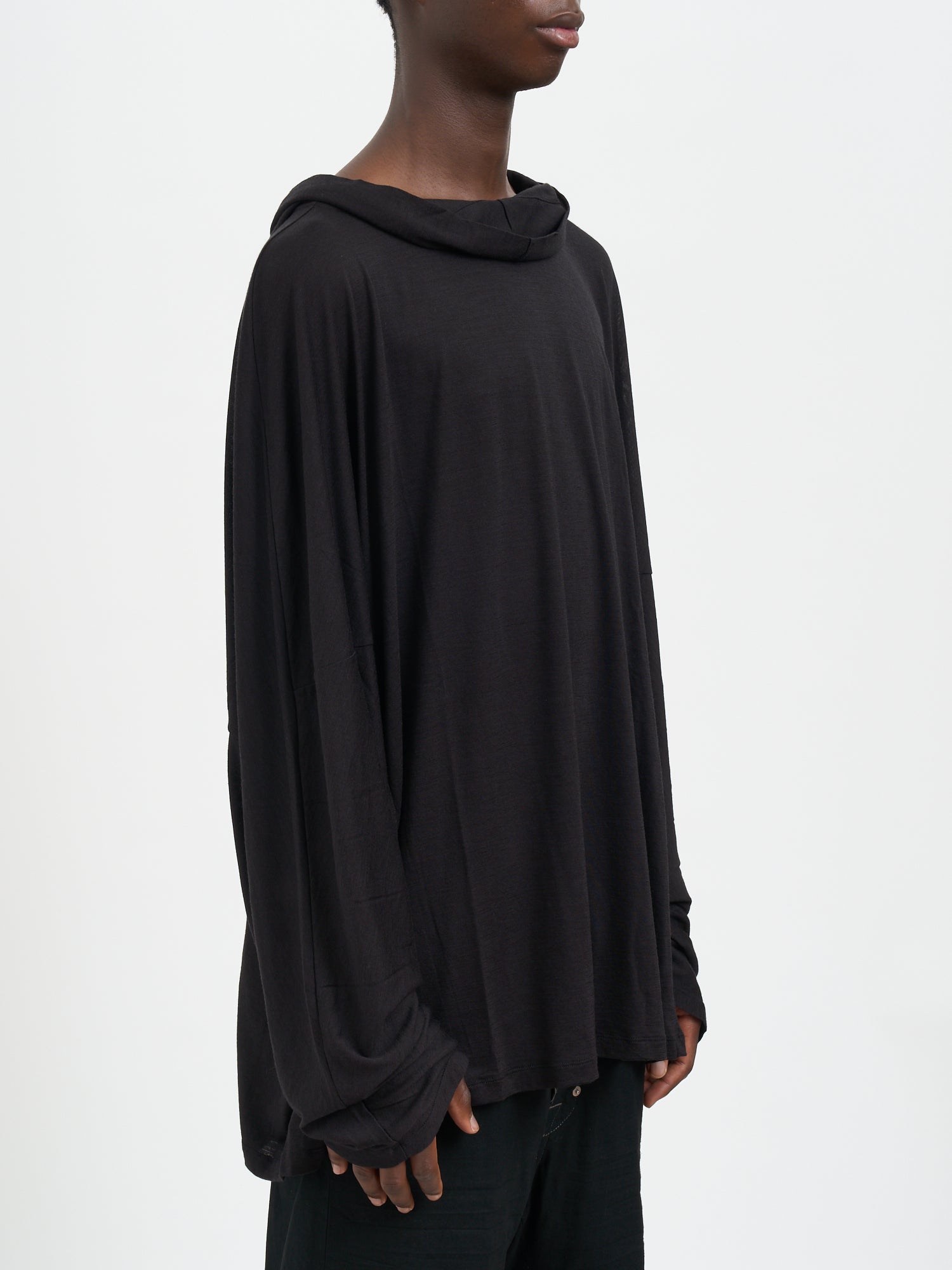 RICK OWENS Men's Hooded Mini Tunic with Semi-Gloss Finish