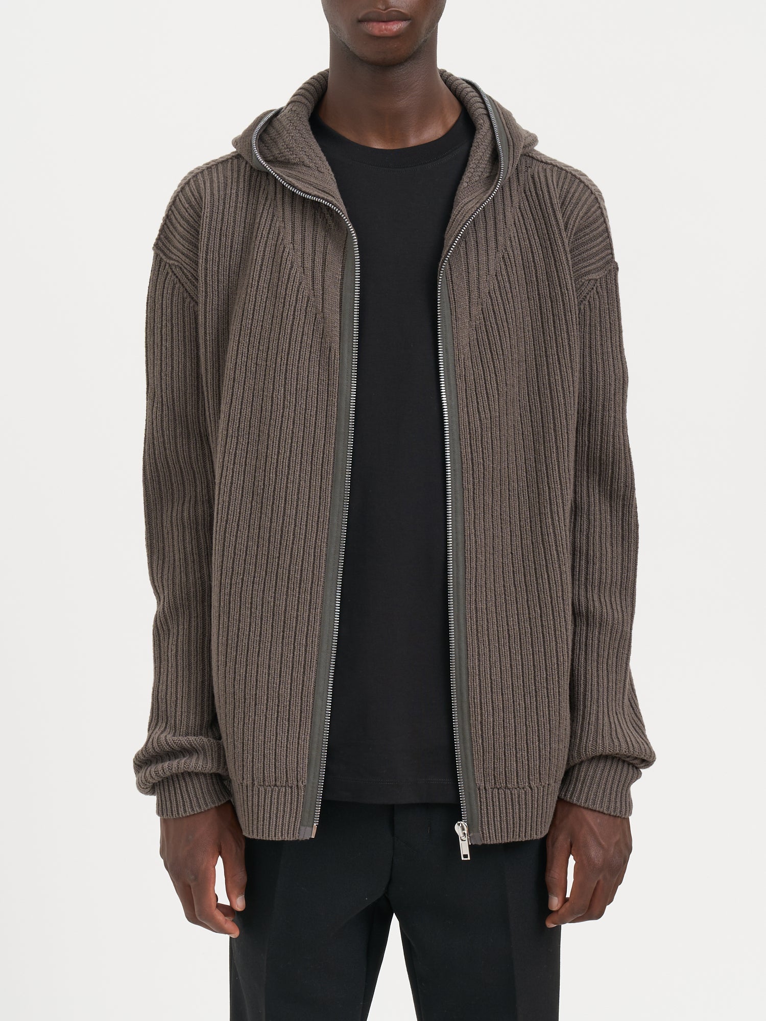 RICK OWENS Men's Mini Zipped Hoodie Dust Knit Jacket