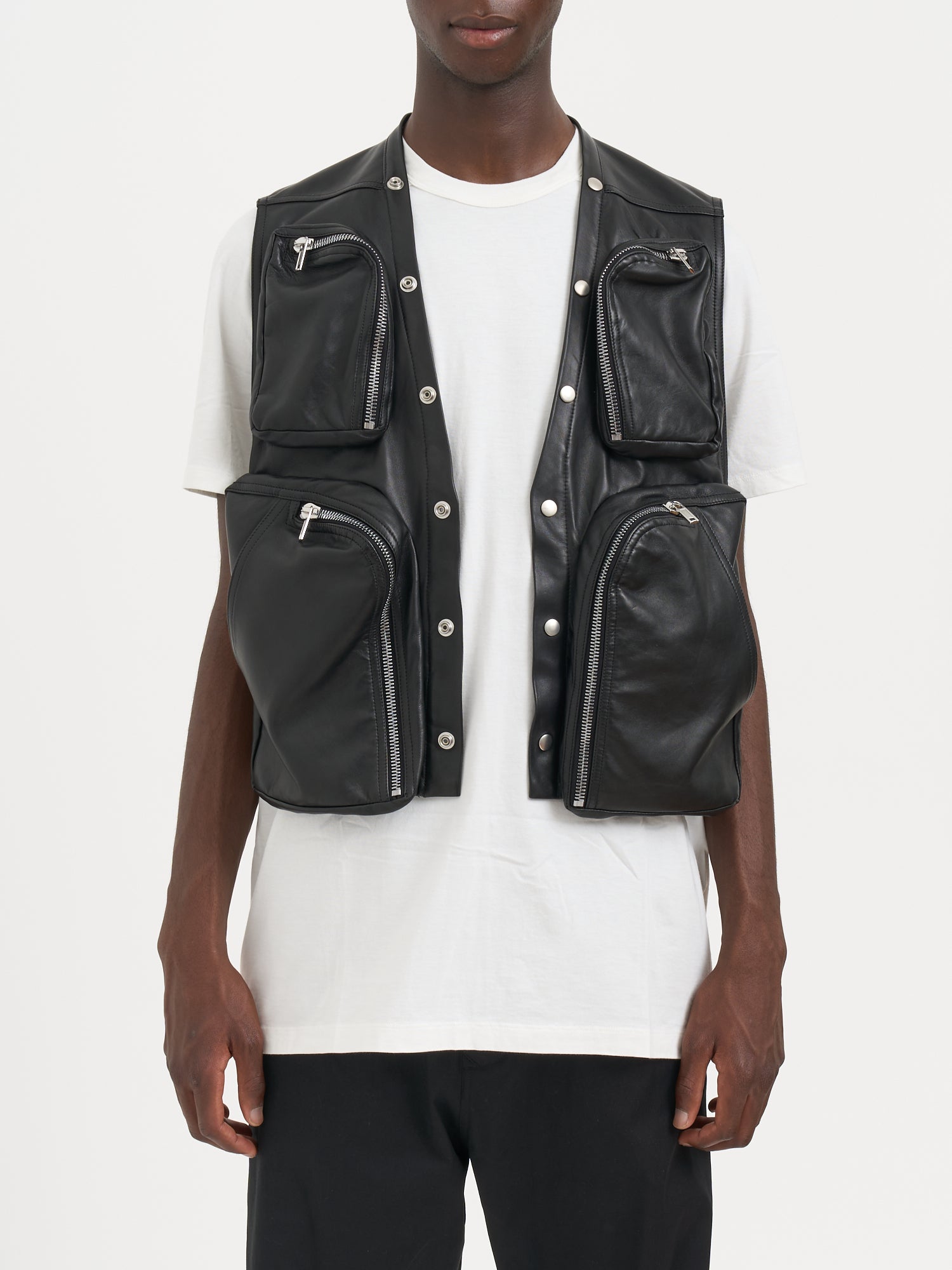 RICK OWENS Men's Padded Leather Cargo Vest - Size 48
