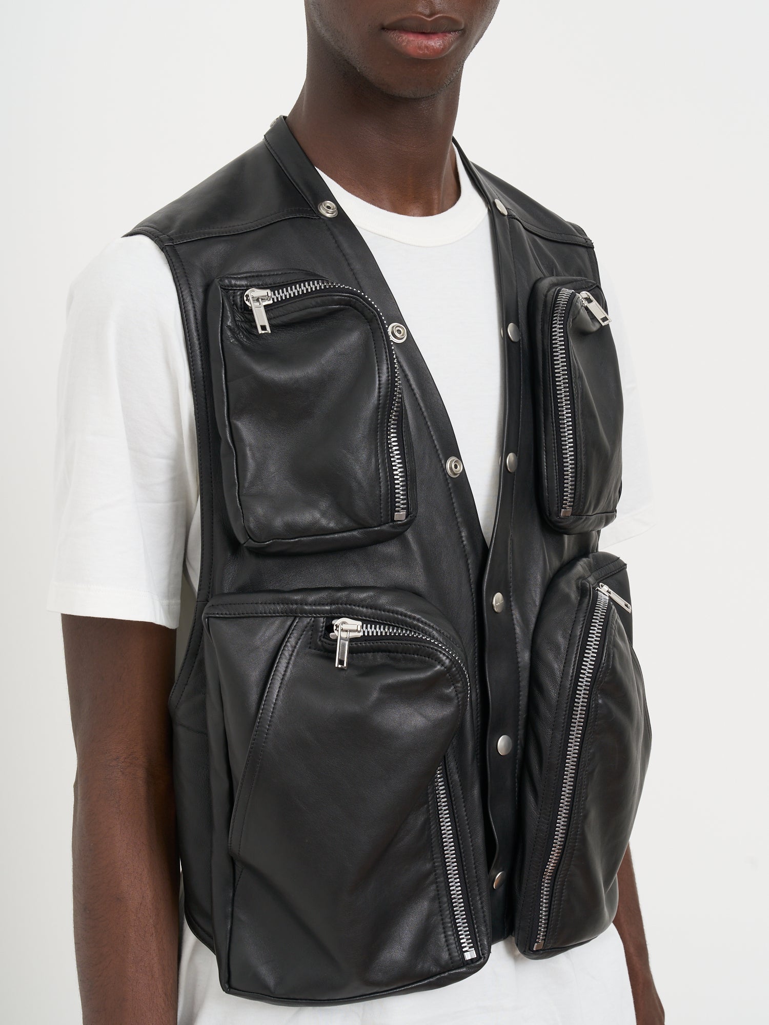 RICK OWENS Men's Padded Leather Cargo Vest - Size 48