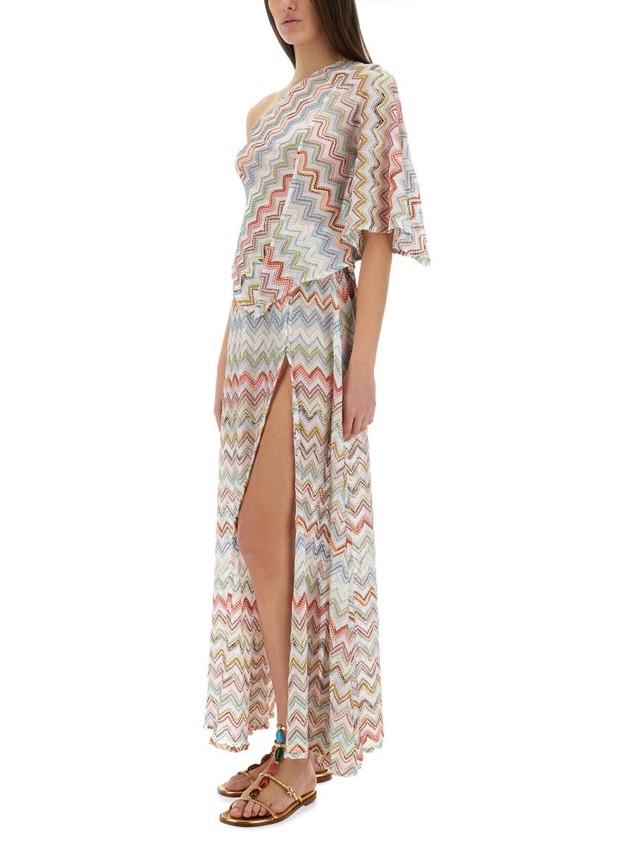 MISSONI One-Shoulder Mini Top with 3D Lamé Zig Zags