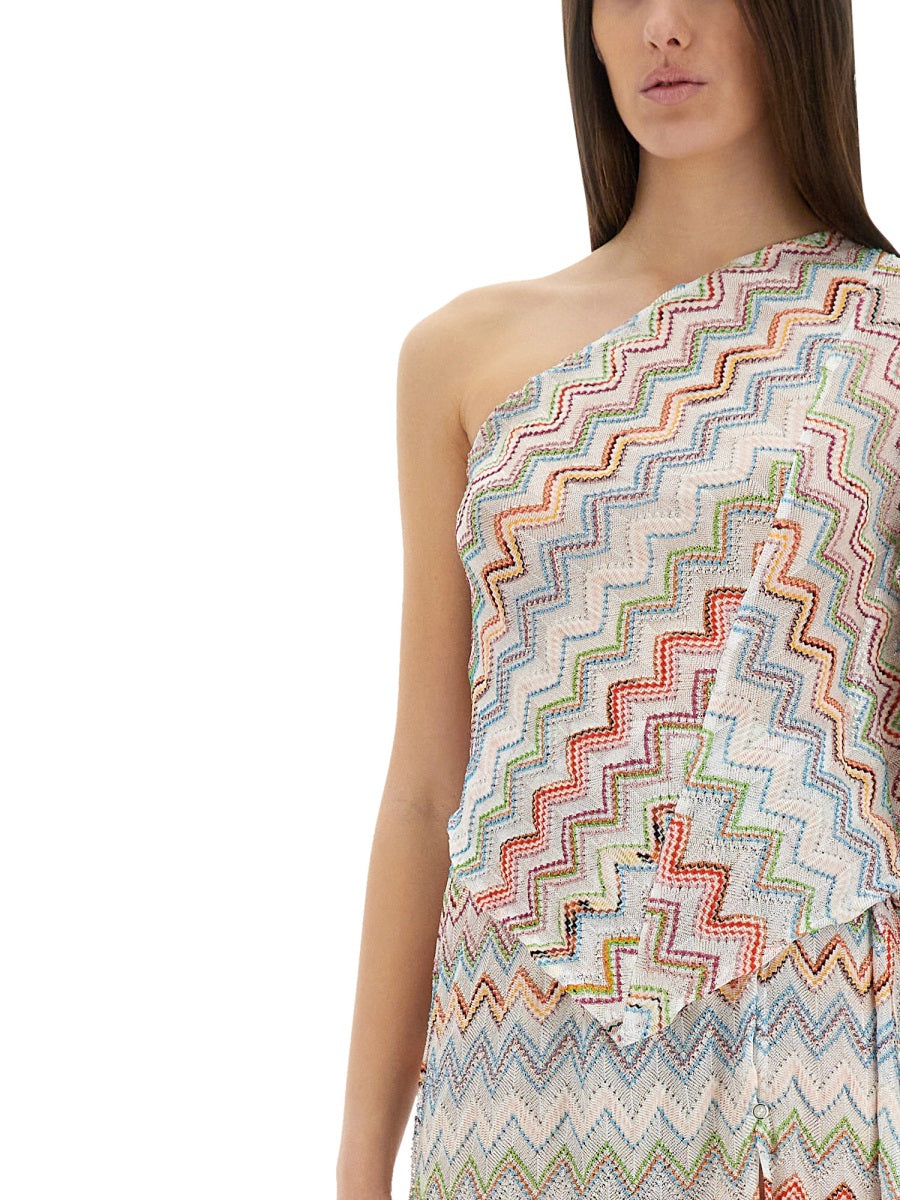 MISSONI One-Shoulder Mini Top with 3D Lamé Zig Zags