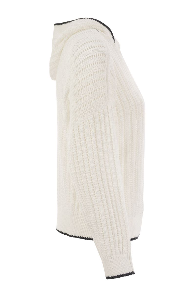 BRUNELLO CUCINELLI Perforated Rib Cotton Knit Topwear with Hood and Necklace