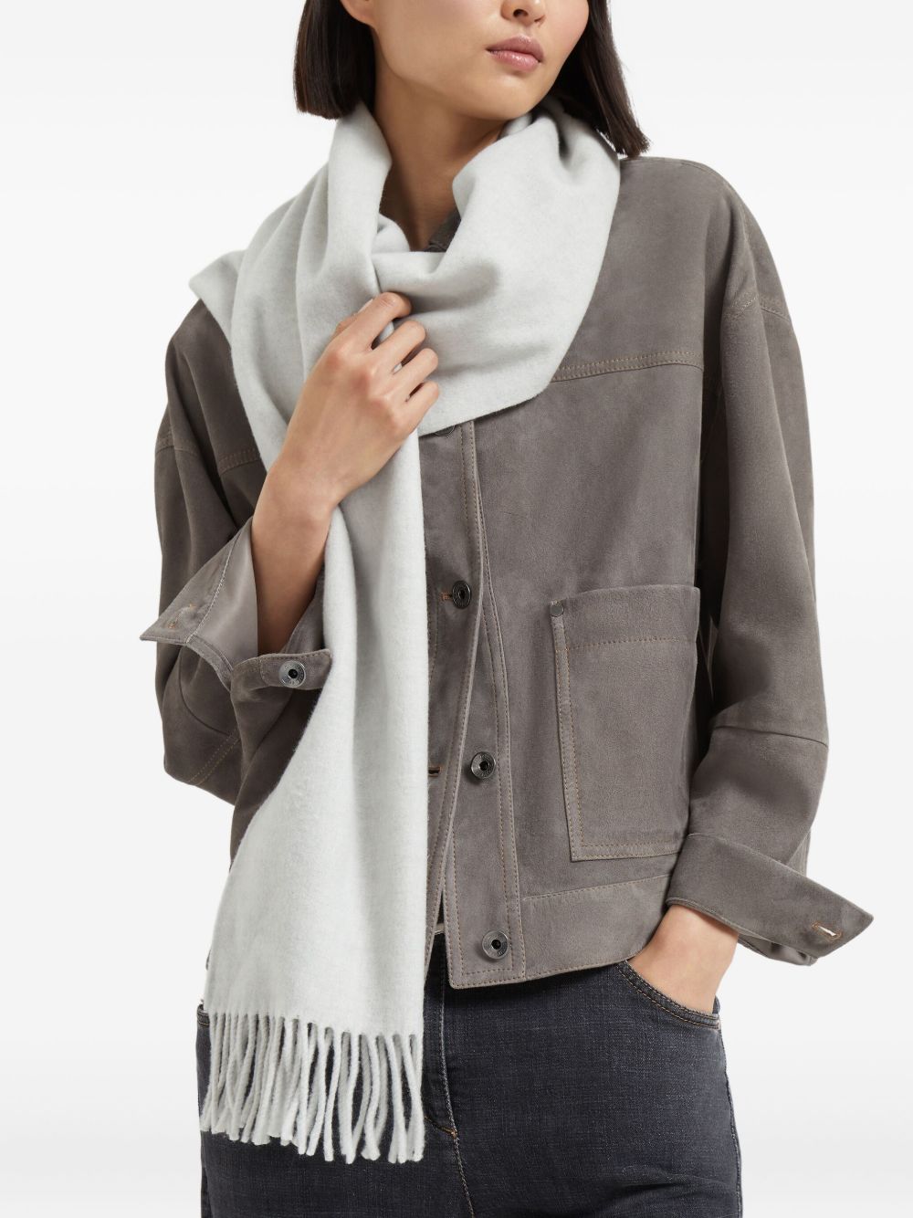 BRUNELLO CUCINELLI Cashmere Fringed Edges Scarf